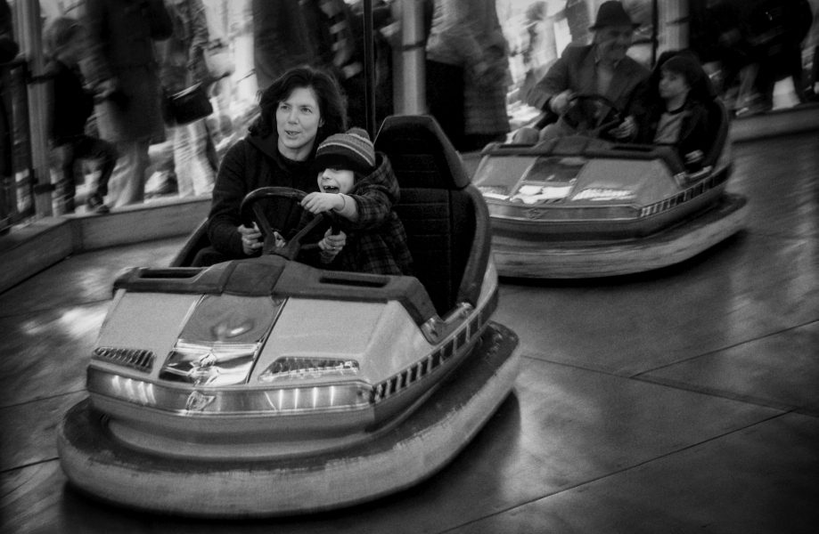 Mother And Son Riding Blackburn Easter Fair Dodgems, Blackburn Mother And Son Riding Easter Fair Dodgems - Blackburn a Town and its People Photographic Study