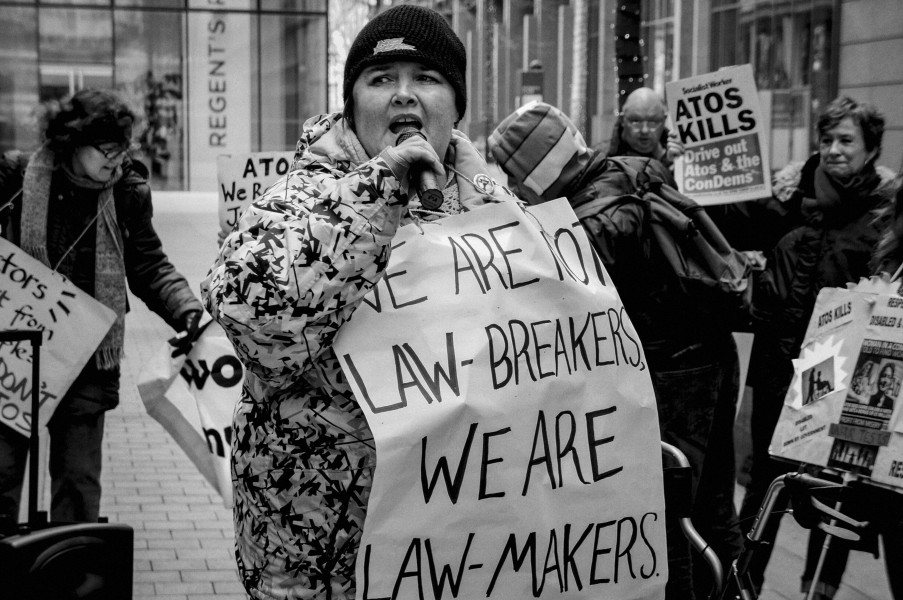 Demonstration by disabled people and carers outside ATOS offices, London 19th February 2014