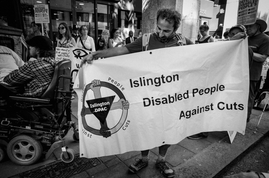 DPAC demonstration outside Department for Work and Pensions, London. 4th September 2013 Photographs by Christopher John Ball