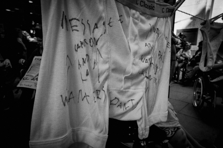 DPAC demonstration outside Department for Work and Pensions, London. 4th September 2013 Photographs by Christopher John Ball