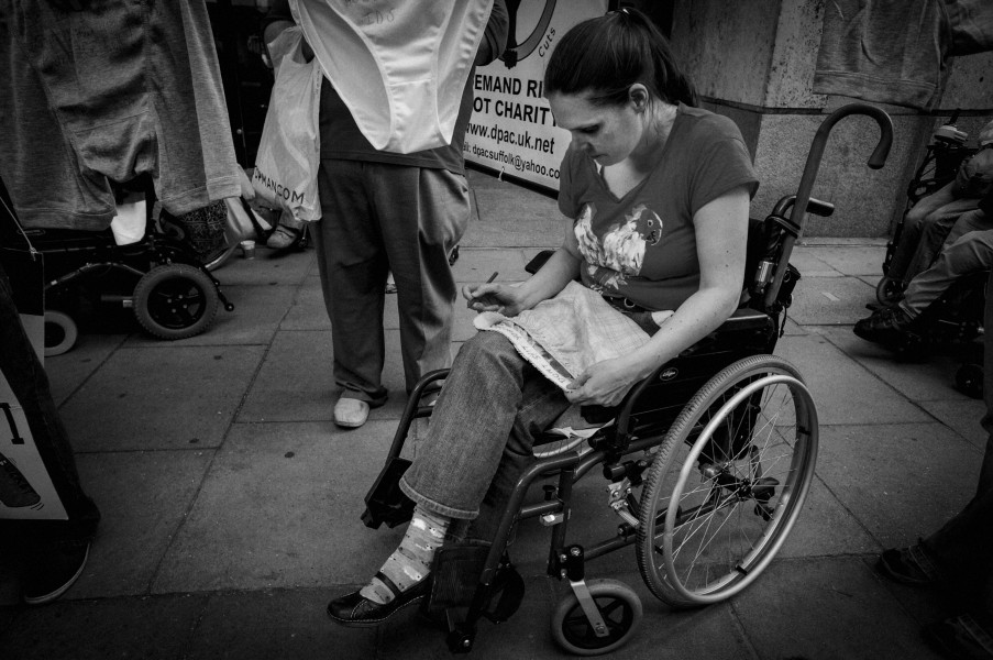 DPAC demonstration outside Department for Work and Pensions, London. 4th September 2013 Photographs by Christopher John Ball