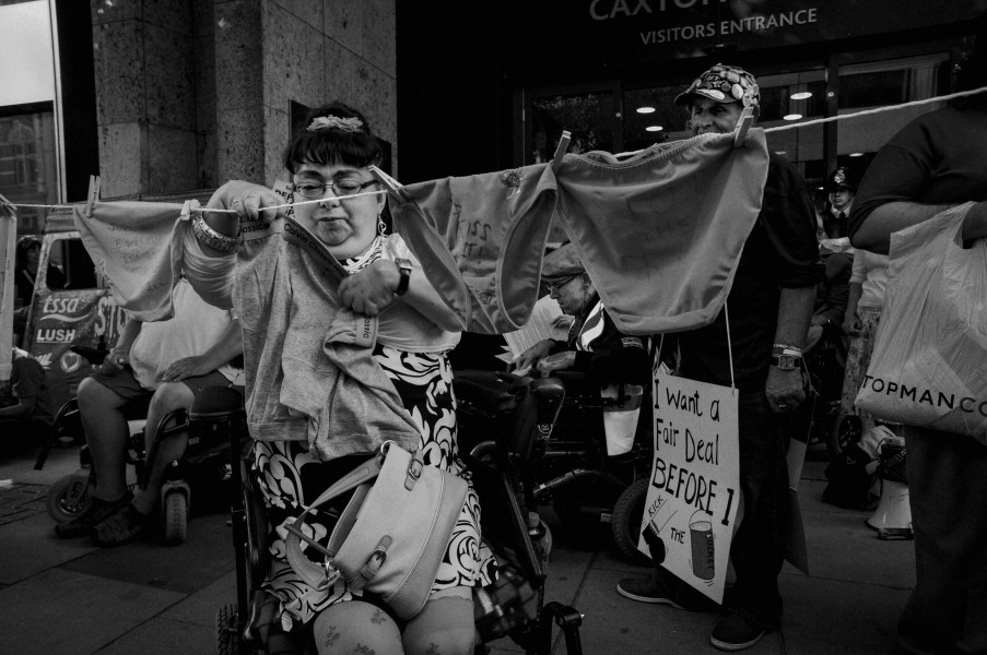 DPAC demonstration outside Department for Work and Pensions, London. 4th September 2013 Photographs by Christopher John Ball