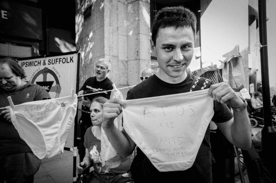 DPAC demonstration outside Department for Work and Pensions, London. 4th September 2013 Photographs by Christopher John Ball