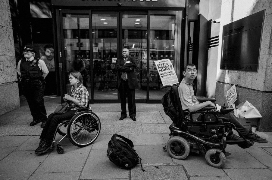DPAC demonstration outside Department for Work and Pensions, London. 4th September 2013 Photographs by Christopher John Ball