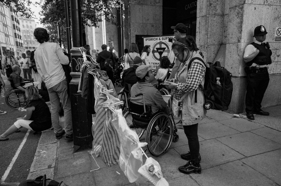 DPAC demonstration outside Department for Work and Pensions, London. 4th September 2013 Photographs by Christopher John Ball