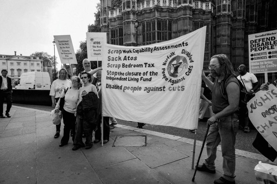 DPAC demonstration outside Department for Work and Pensions, London. 4th September 2013 Photographs by Christopher John Ball