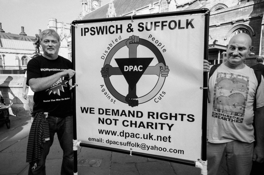 DPAC demonstration outside Department for Work and Pensions, London. 4th September 2013 Photographs by Christopher John Ball