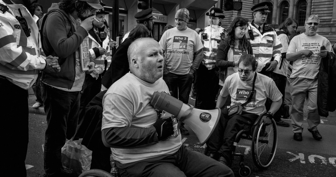 DPAC 'Trash The Tories' Demonstration 2017 General Election, London. 2nd May 2017 - Part One - Road Block. Photographs by Christopher John Ball DPAC 'Trash The Tories' Demonstration 2017 General Election, London. 2nd May 2017 - Part One - Road Block.