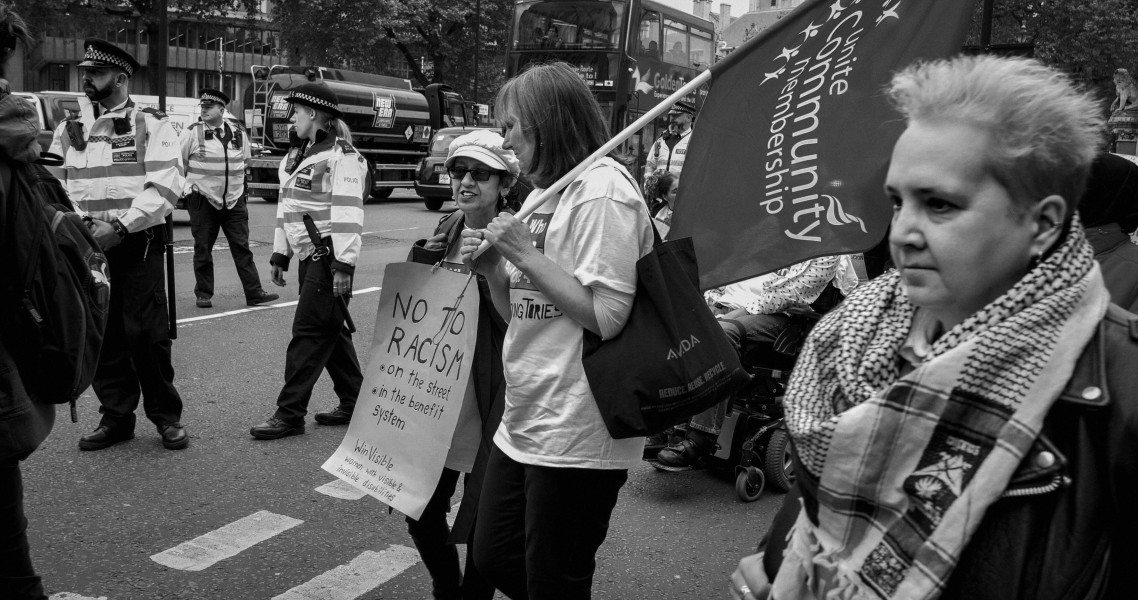 DPAC 'Trash The Tories' Demonstration 2017 General Election, London. 2nd May 2017 - Part Three - March Towards Conservative Party HQ. Photographs by Christopher John Ball DPAC 'Trash The Tories' Demonstration 2017 General Election, London. 2nd May 2017 - Part Three - March Towards Conservative Party HQ.